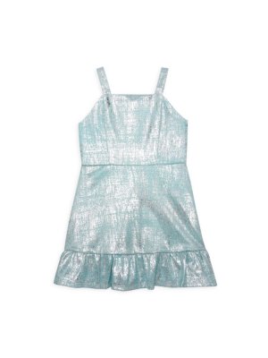 Расклешенное платье с металлизированным принтом для девочек, мята Zac Posen