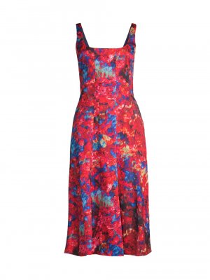 Платье миди Godet с цветочным принтом City Garden Donna Karan New York