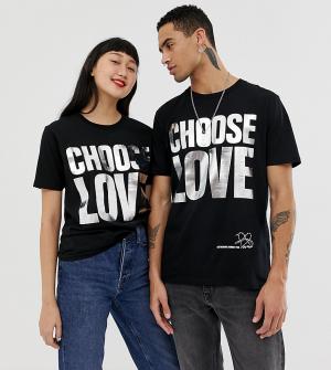 Черная футболка из органического хлопка с серебристым блестящим принтом Choose Love-Черный Help Refugees