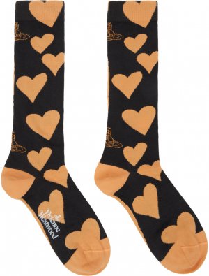 Оранжевые и черные кукольные носки с сердечками Vivienne Westwood