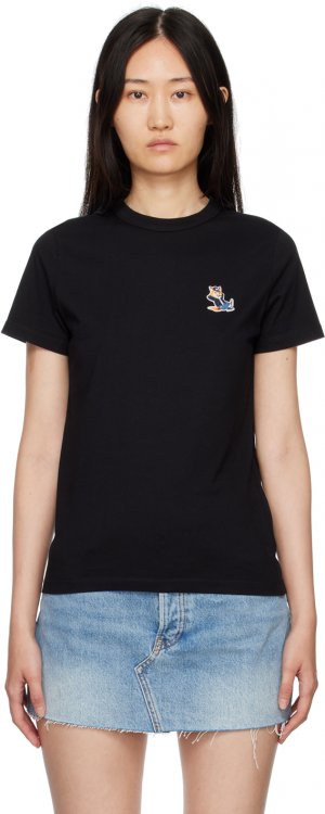 Черная классическая футболка с нашивкой из лисы Maison Kitsune Kitsuné