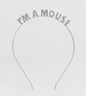 Эксклюзивный ободок на Хэллоуин с надписью Im A Mouse и стразами -Серебряный DesignB London