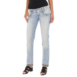 Длинные джинсовые брюки с эффектом потертости и узким низом 10DBF0089 женщина MET