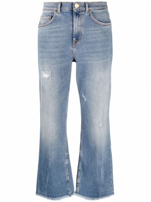 Укороченные джинсы с эффектом потертости Pinko. Цвет: синий