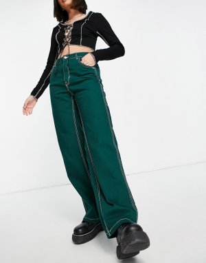 Зеленые брюки карго с контрастной отделкой Join Life-Зеленый цвет Bershka