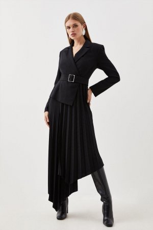 Платье-пиджак на заказ с поясом и плиссированной пышной юбкой , черный Karen Millen