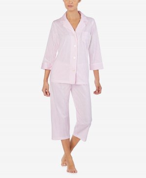 Классический пижамный комплект-капри с рукавом 3/4 и вырезом на воротнике , розовый Lauren Ralph