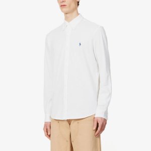 Рубашка узкого кроя из хлопка с длинными рукавами и вышитым логотипом , белый Polo Ralph Lauren