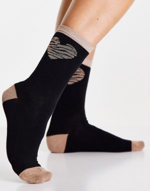 Черные бамбуковые носки с зебровым принтом и сердечками -Черный цвет Jonathan Aston