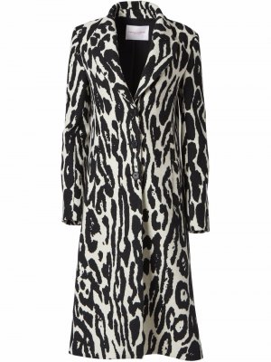 Шерстяное пальто с леопардовым принтом Carolina Herrera. Цвет: белый