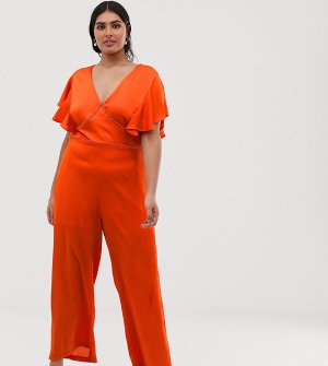 Оранжевый комбинезон с широкими штанинами и кружевной вставкой -Оранжевый цвет Lovedrobe