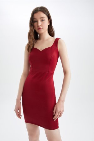 Базовое мини-вечернее платье с бретелями , красный DeFacto