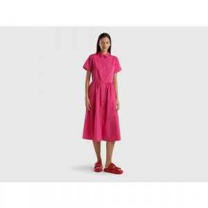 Платье-рубашка , хлопок, повседневное, свободный силуэт, миди, размер M, розовый UNITED COLORS OF BENETTON. Цвет: голубой