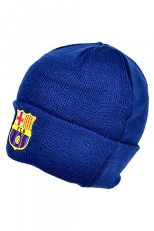 Официальная вязаная зимняя шапка-бини с футбольным гербом FC Barcelona, темно-синий BARCELONA