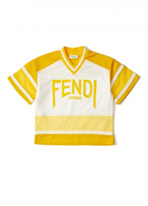 Бело-желтая футболка с логотипом для мальчика Fendi