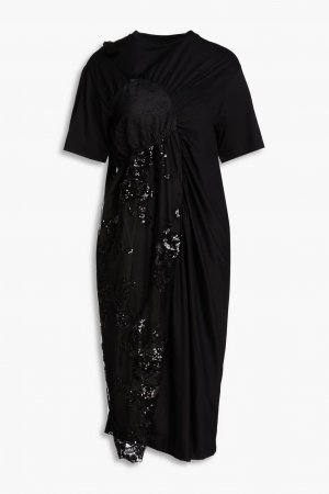 Платье миди Supima из хлопкового джерси, расшитое пайетками и тюлевыми вставками , черный Simone Rocha