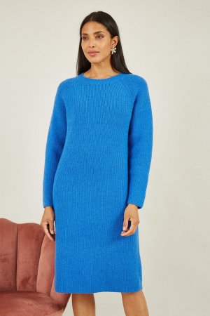 Синее вязаное платье-миди , синий Yumi