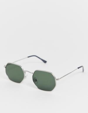 Солнцезащитные очки в шестигранной оправе серебристого цвета -Серебряный Bershka