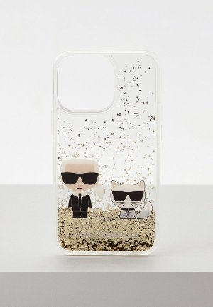 Чехол для iPhone Karl Lagerfeld 13 Pro, Liquid glitterKarl & Choupette Gold. Цвет: прозрачный