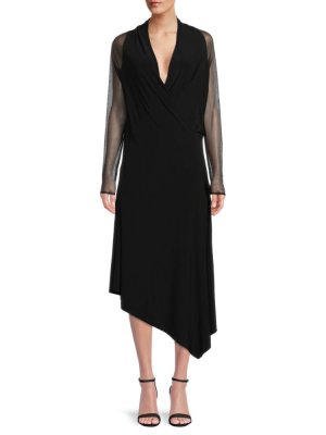 Асимметричное платье миди с сетчатыми рукавами , черный Donna Karan New York