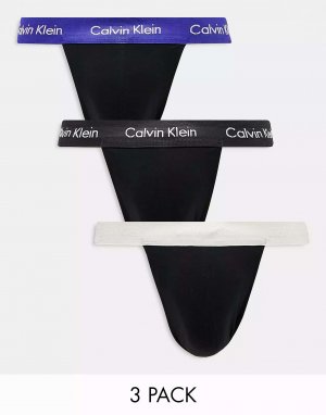 Три пары спортивных трусов черного цвета с цветным поясом Calvin Klein