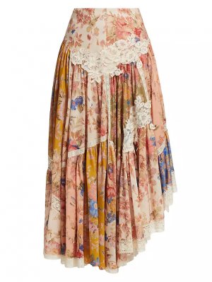 Хлопковая макси-юбка August с асимметричным цветочным принтом , цвет spliced Zimmermann