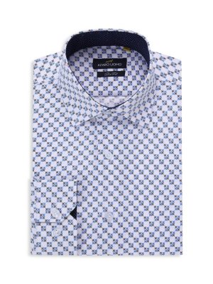 Рубашка приталенного кроя с геометрическим рисунком , цвет White Blue Azaro Uomo
