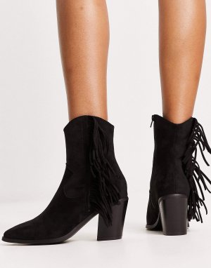 Полусапоги Design Redwood Micro Suede Fringe Western, черный Asos