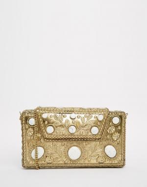 Золотистый клатч с белыми камнями From St Xavier. Цвет: золотой