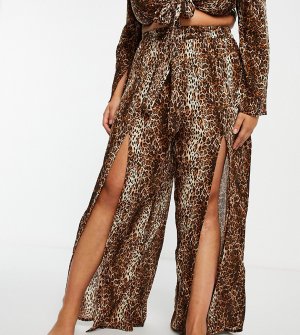 Пляжные брюки с разрезами спереди и леопардовым принтом от комплекта ASOS DESIGN Curve-Многоцветный Curve