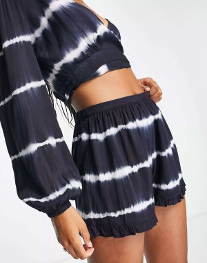 Короткие пляжные шорты с глубоким вырезом и запахом IIsla & Bird Black Tie Dye