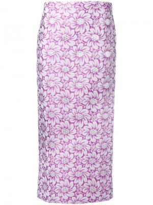 Жаккардовая юбка миди Rochas. Цвет: розовый и фиолетовый