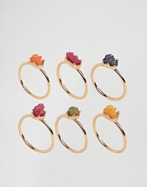 Набор колец с разноцветными камнями DesignB London. Цвет: мульти