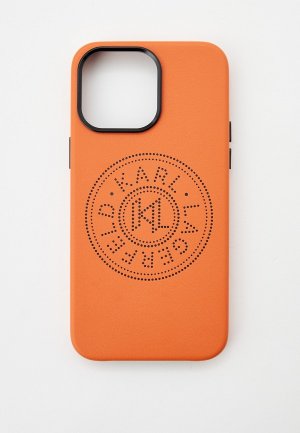 Чехол для iPhone Karl Lagerfeld 14 Pro Max, из экокожи. Цвет: оранжевый