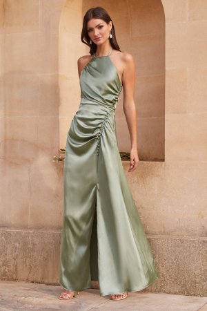 Атласное платье невесты Ciara с воротником-хомутом , зеленый Lipsy