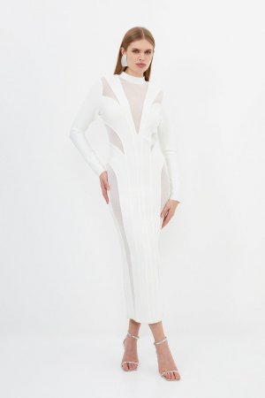Форма фигуры Повязка Сетчатая деталь Трикотажное платье макси , белый Karen Millen