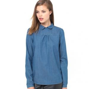 Блузка из денима с отложным воротником MADEMOISELLE R. Цвет: синий