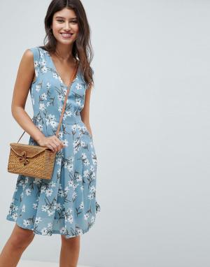 Короткое приталенное платье с цветочным принтом Louche. Цвет: синий