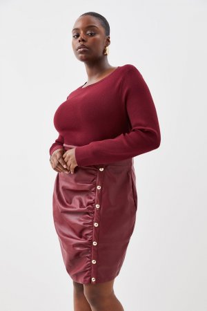 Платье миди с юбкой из искусственной вязки со складками больших размеров, красный Karen Millen