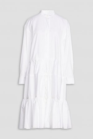 Многоярусное платье миди из хлопкового поплина со сборками MARNI, белый Marni