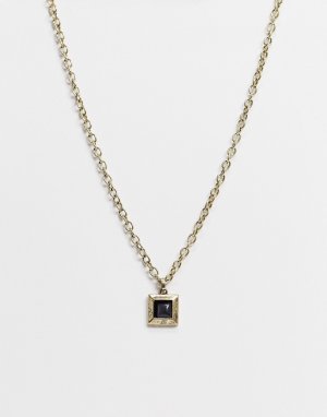 Золотистое ожерелье с квадратной подвеской-камнем -Золотистый Icon Brand