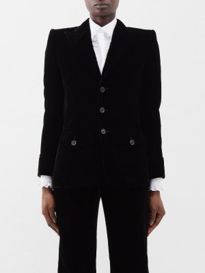 Однобортный бархатный пиджак с карманами и клапанами, черный Saint Laurent