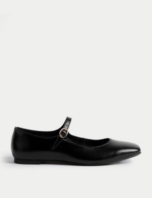 Балетные туфли с пряжкой и плоским квадратным носком , черный Marks & Spencer