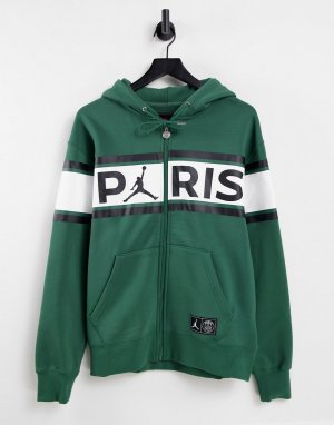 Худи на сквозной молнии зеленого цвета Nike Paris Saint-Germain-Зеленый цвет Jordan
