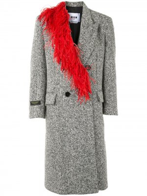 Двубортное пальто с перьями MSGM. Цвет: черный