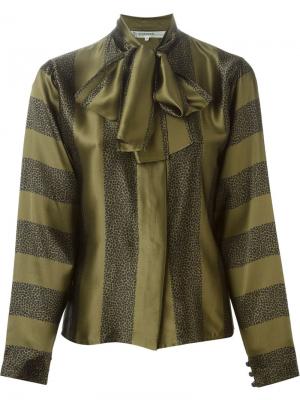 Блузка с комбинированным принтом и завязкой на бант Jean Louis Scherrer Vintage. Цвет: зелёный