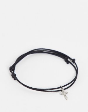 Узкий браслет-шнурок (3 мм) на щиколотку с подвеской в виде креста -Черный цвет ASOS DESIGN