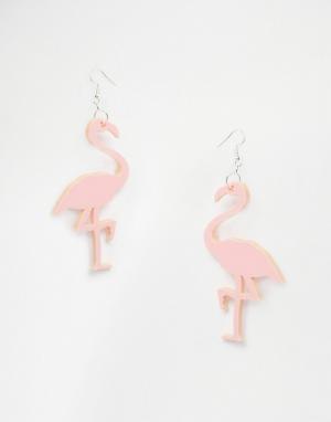 Серьги-подвески с фламинго Suzywan DELUXE. Цвет: розовый