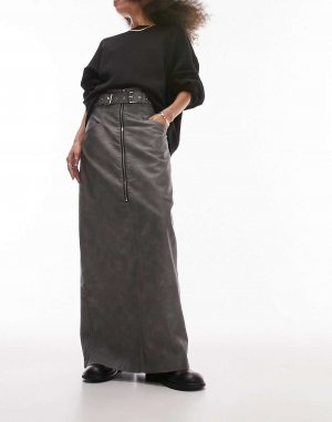 Серебристо-серая юбка макси с завышенной талией под кожу Topshop