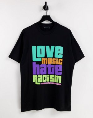 Черная футболка в стиле унисекс Love Music Hate Racism X ASOS-Черный цвет Crooked Tongues